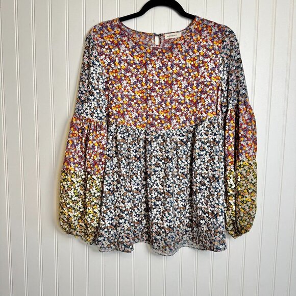 AndTheWhy colorful floral balloon sleeve blouse size small L15 - Picture 1 of 5